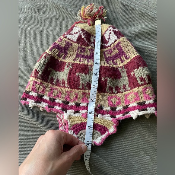 🦙 The Real Deal! 100% alpaca ear flap beanie hat skull cap pom pom.Made in Peru - Picture 6 of 7